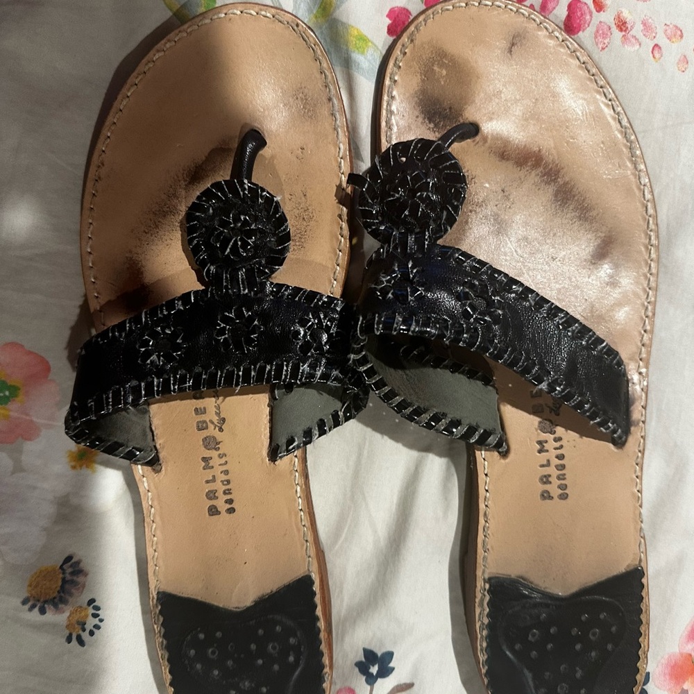 Palm Beach Sandals Black Braided Leather Thong Sandals